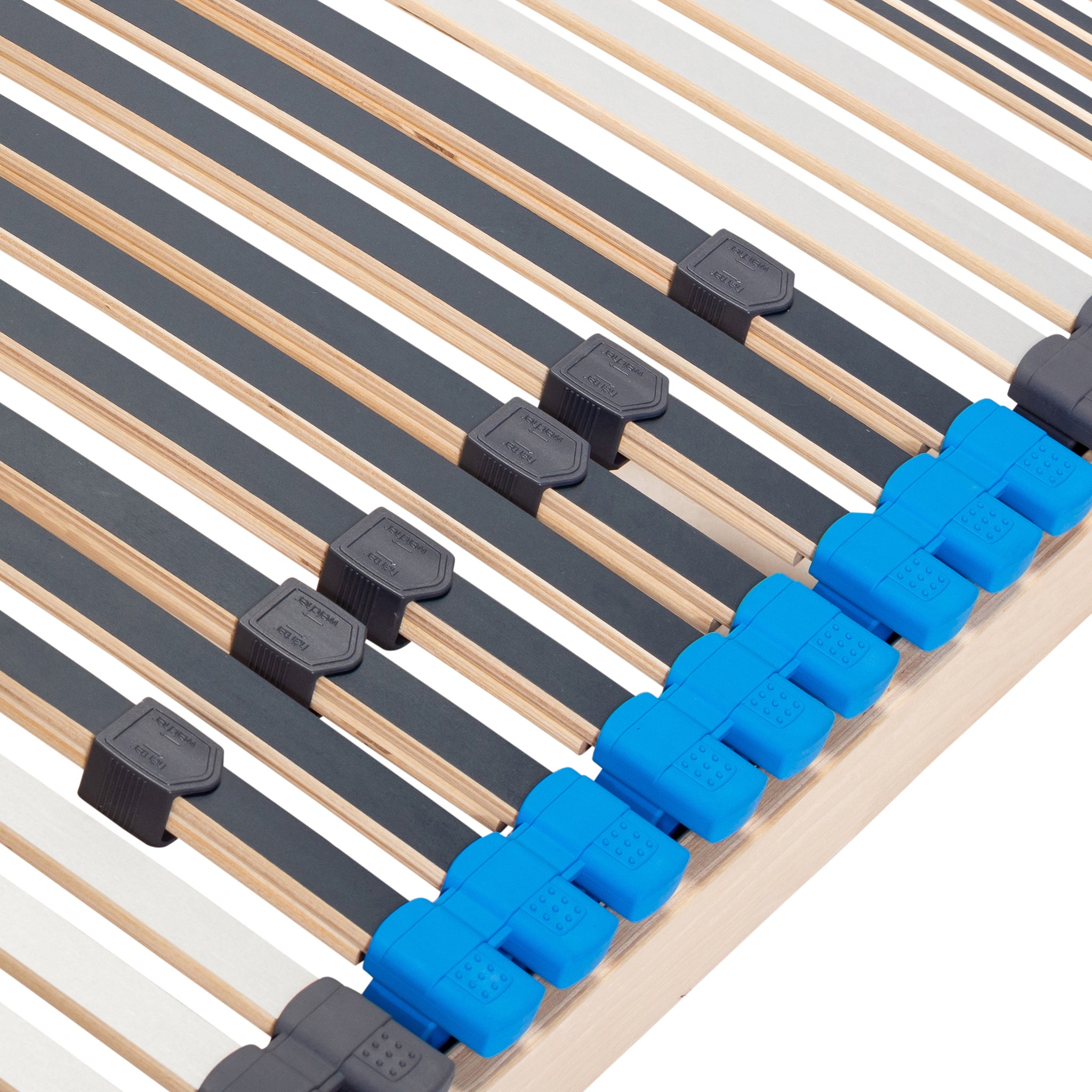 CUBEsleep PURE ECO Lattenrost Ansicht der Federleisten mit Verstellschiebern