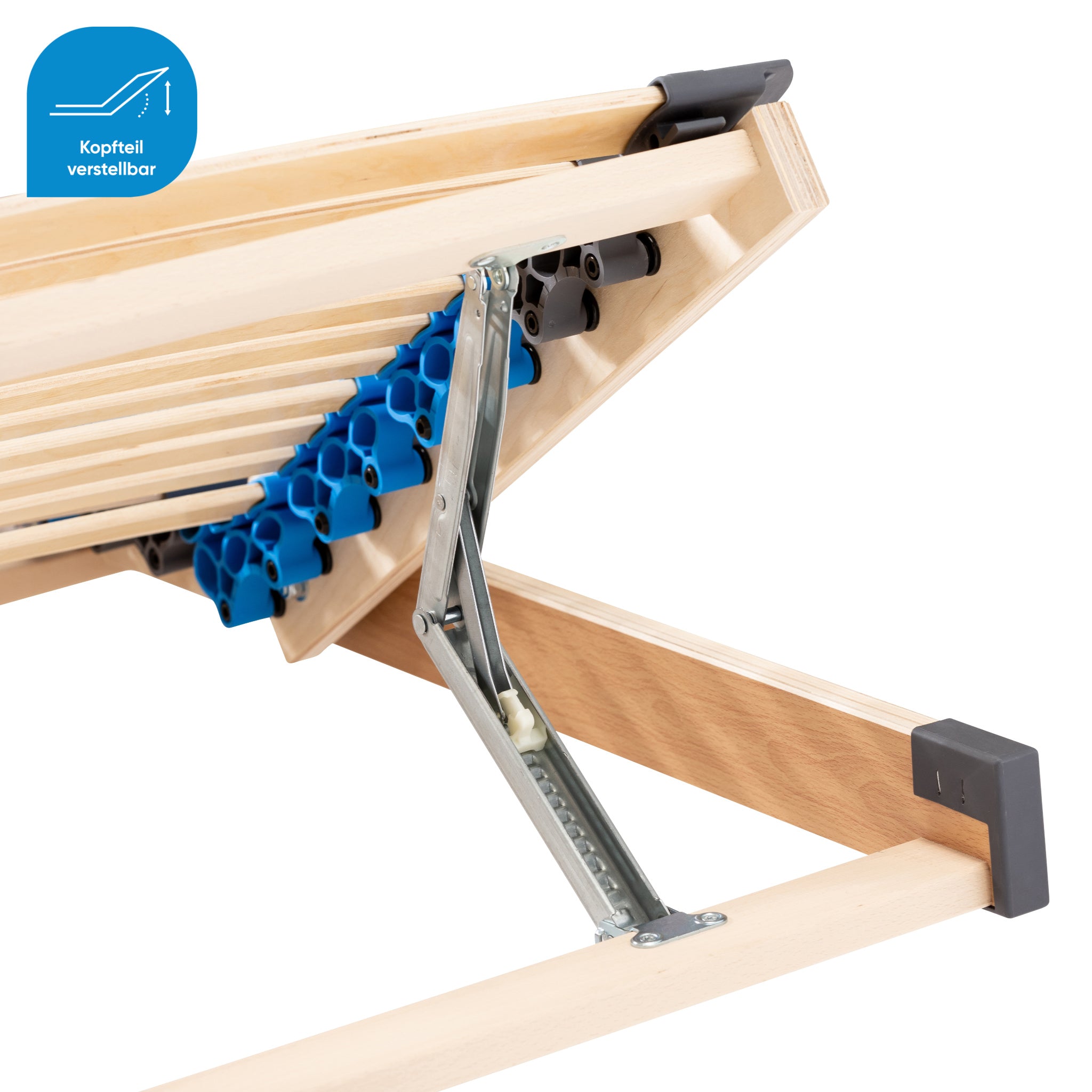 CUBEsleep PURE ECO Lattenrost Rückansicht des Scharniers bei hochgestelltem Kopfteil