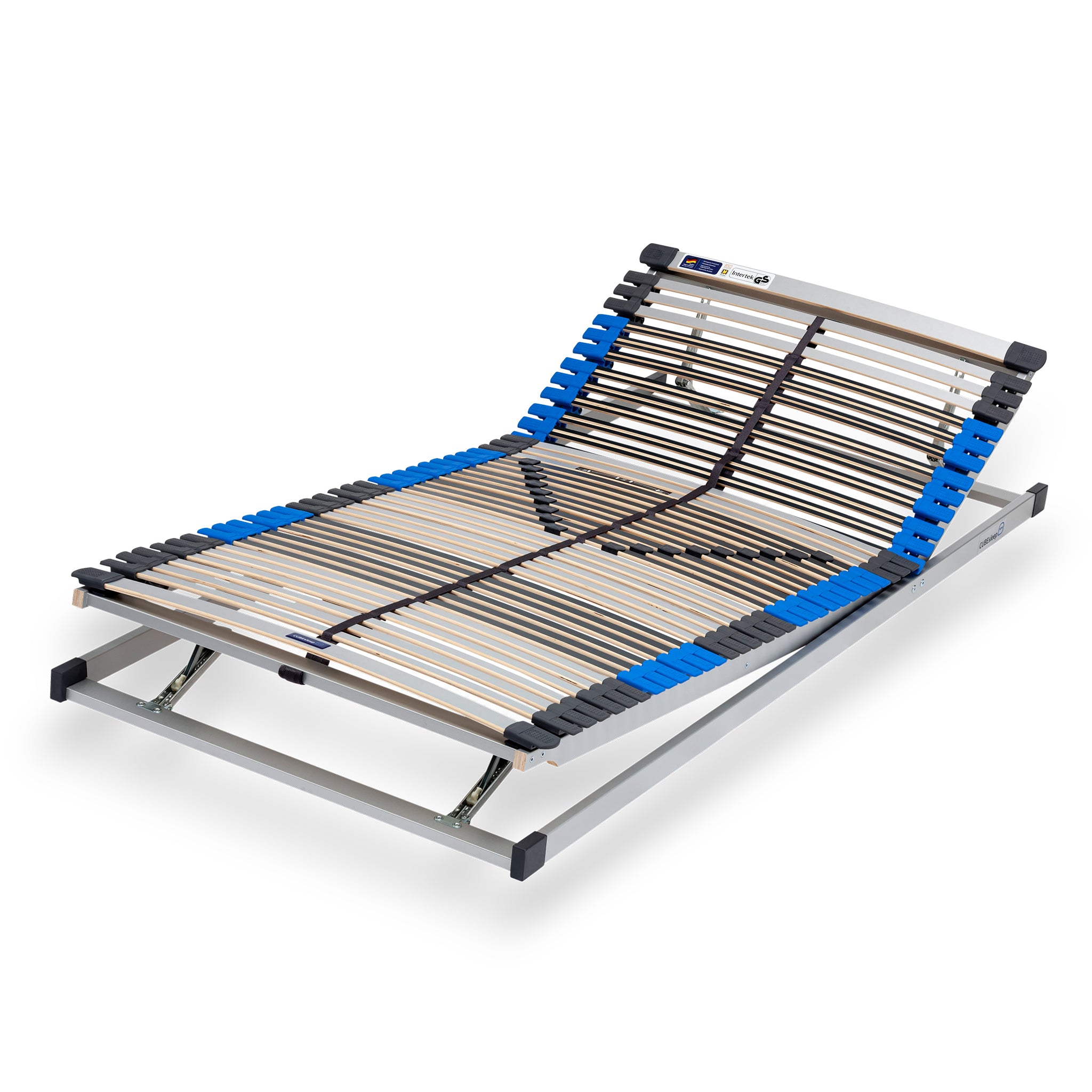 CUBEsleep Lattenrost PURE mit hochgestelltem Kopf- und Fußteil seitlich schräg abgebildet